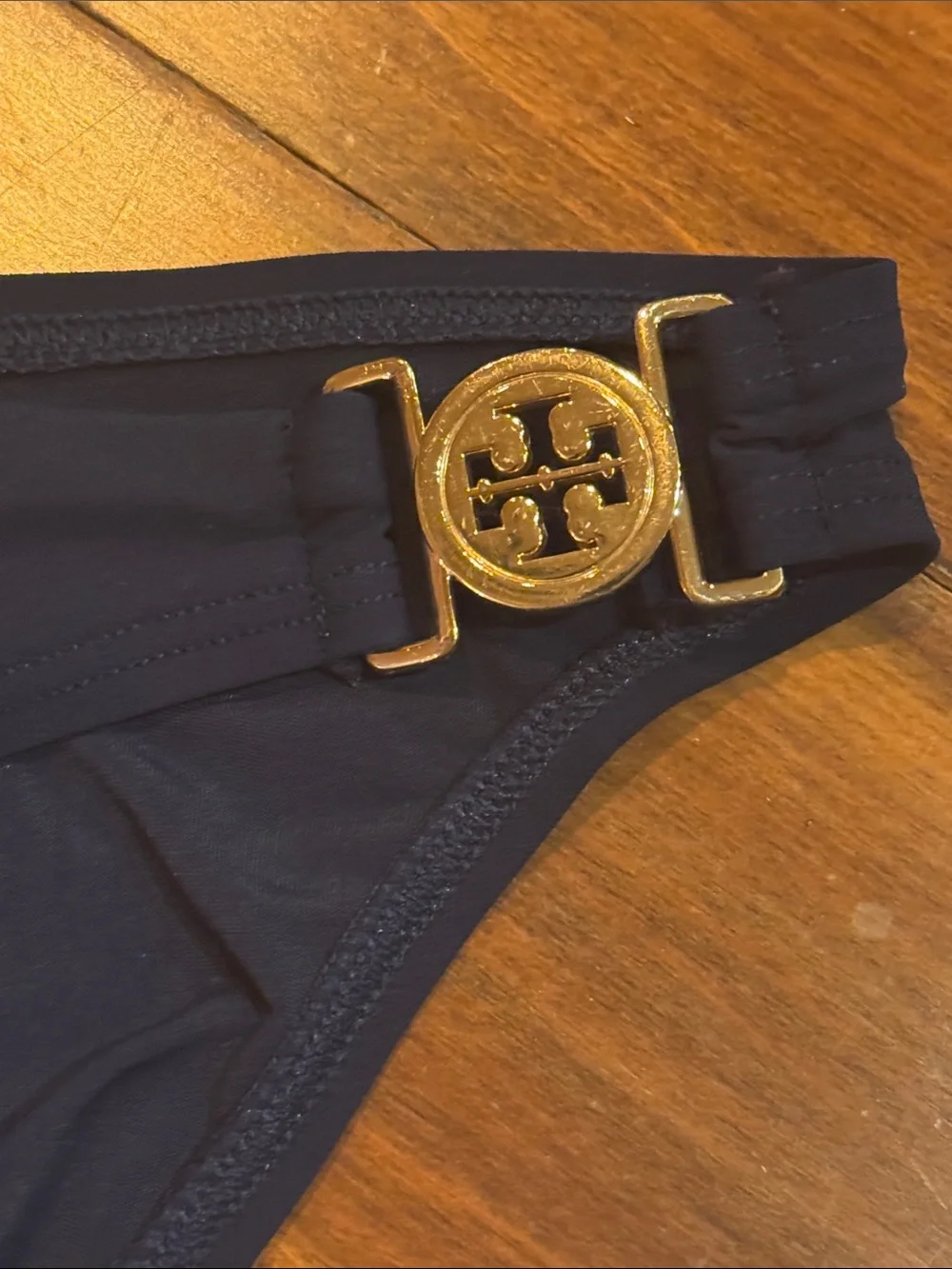 Tory Burch Miller Swimwear Two Piece Gold Logo Triangle Bikini M Navy Swimsuit